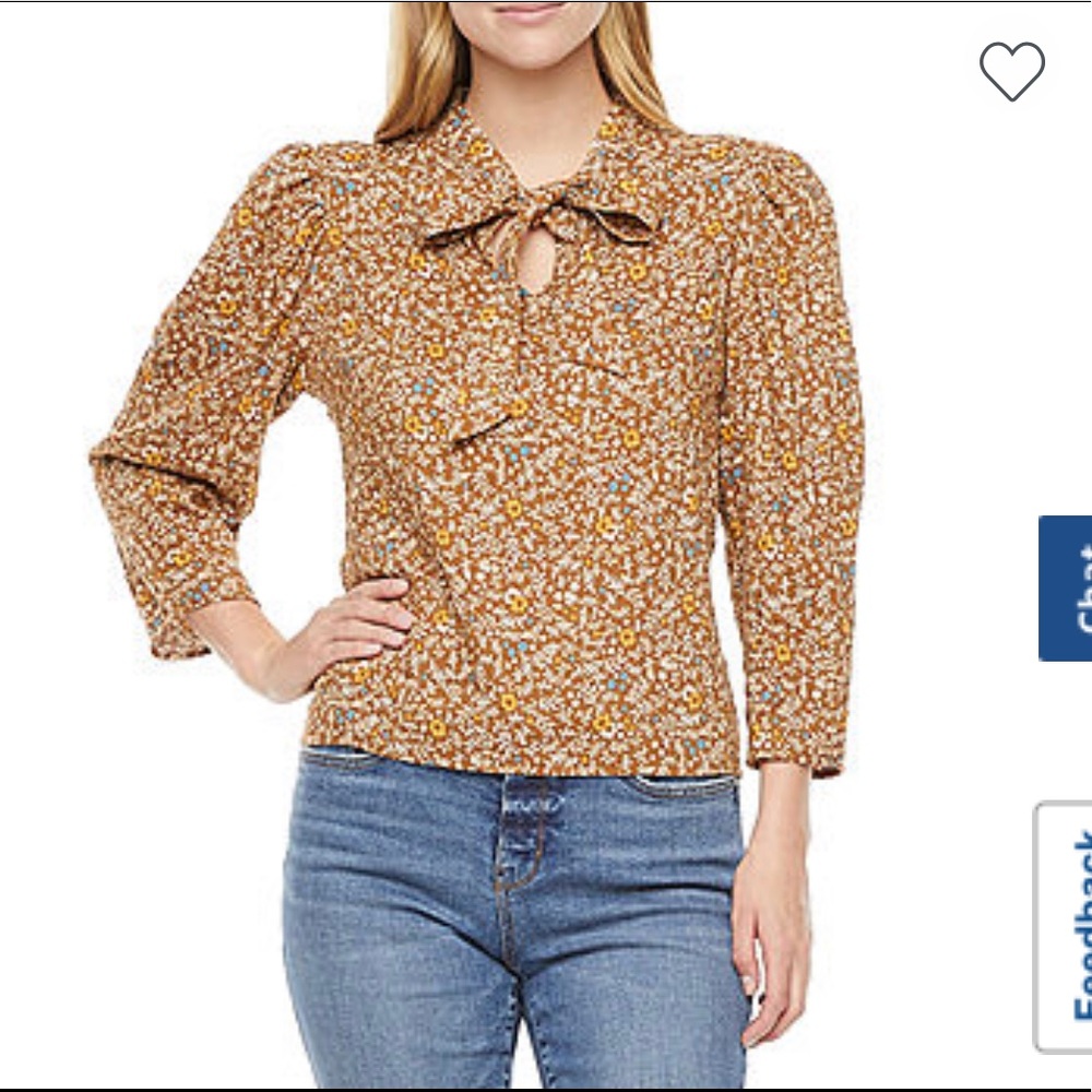 a.n.a Womens High Neck Long Sleeve Blouse in “Mandie Floral Gold”